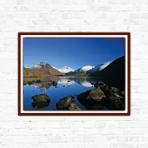 Wasdale Valley & Wastwater In The Sun and Snow - A3 Print in wooden frame